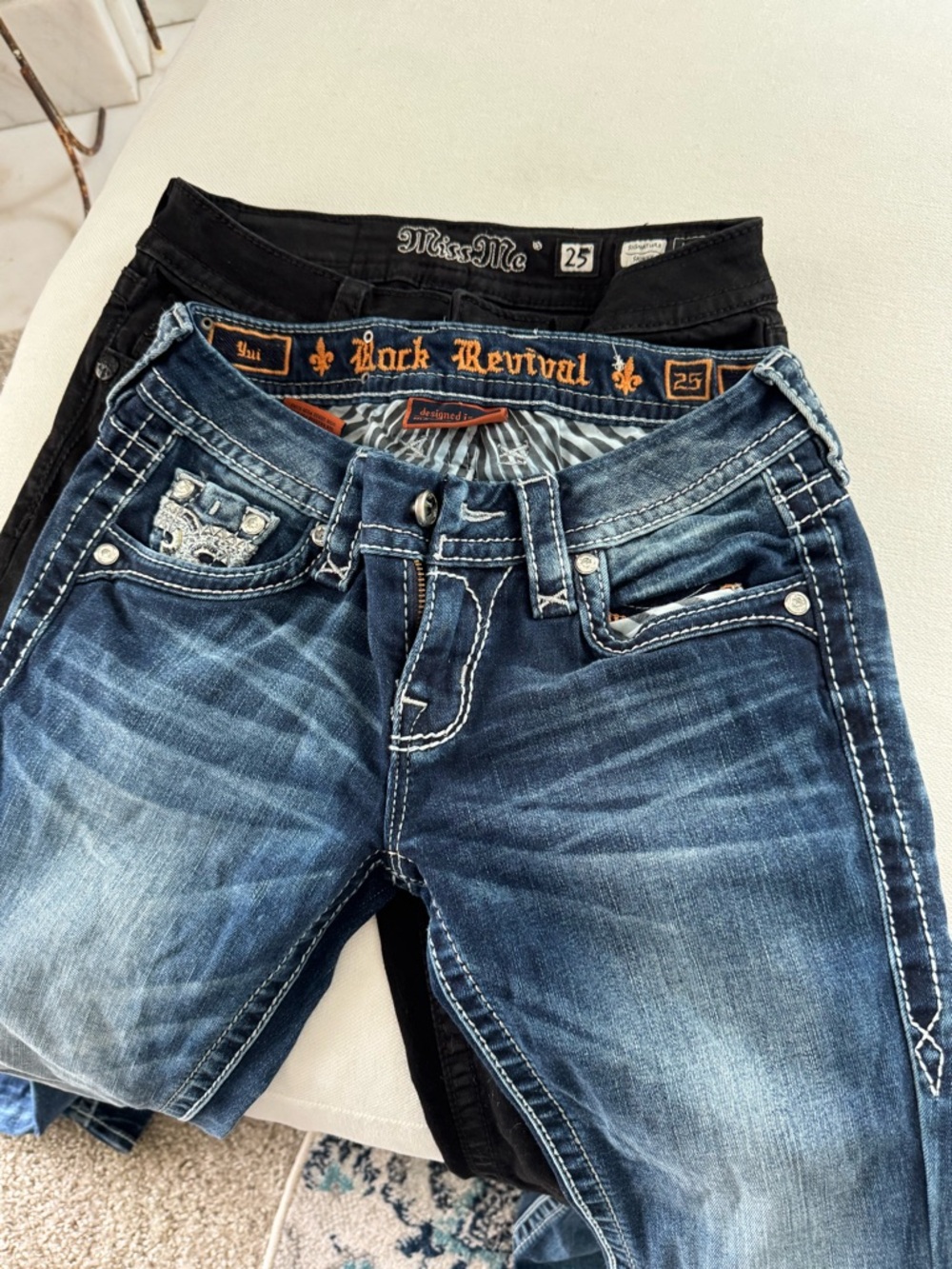 Rock Revival Blue Denim & Black Miss Me Jeans